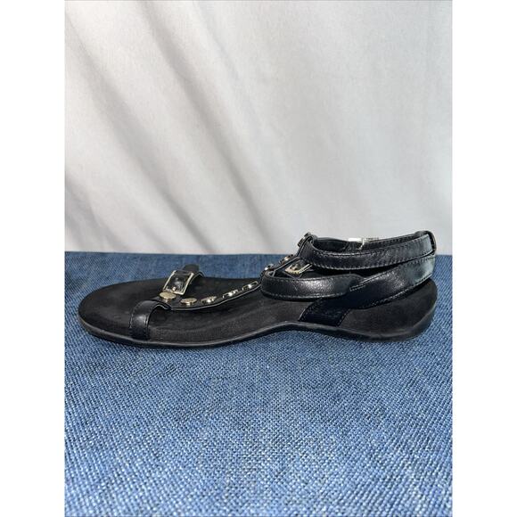 Vionic Hailey Gladiator Sandals Womens 7 Black Leather Gold Buckle T Straps - Picture 8 of 10